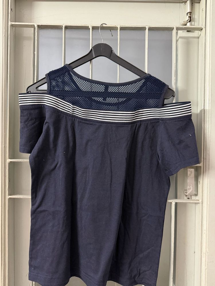 Navy Blue Cold Shoulder Top