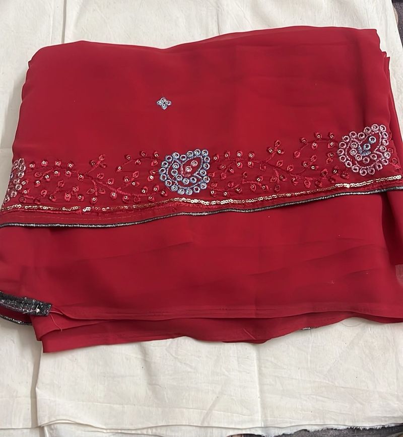 Elegant Red Embellished Saree