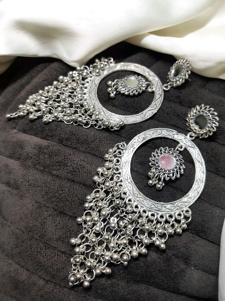 Beautiful Silver- Plated Oxidized Classic Drop Earrings 🤩