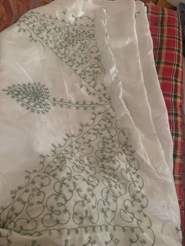 Embroidered White saree