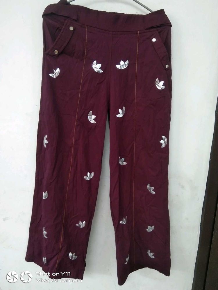 Adidas Burgundy Pants with Trefoil Logo