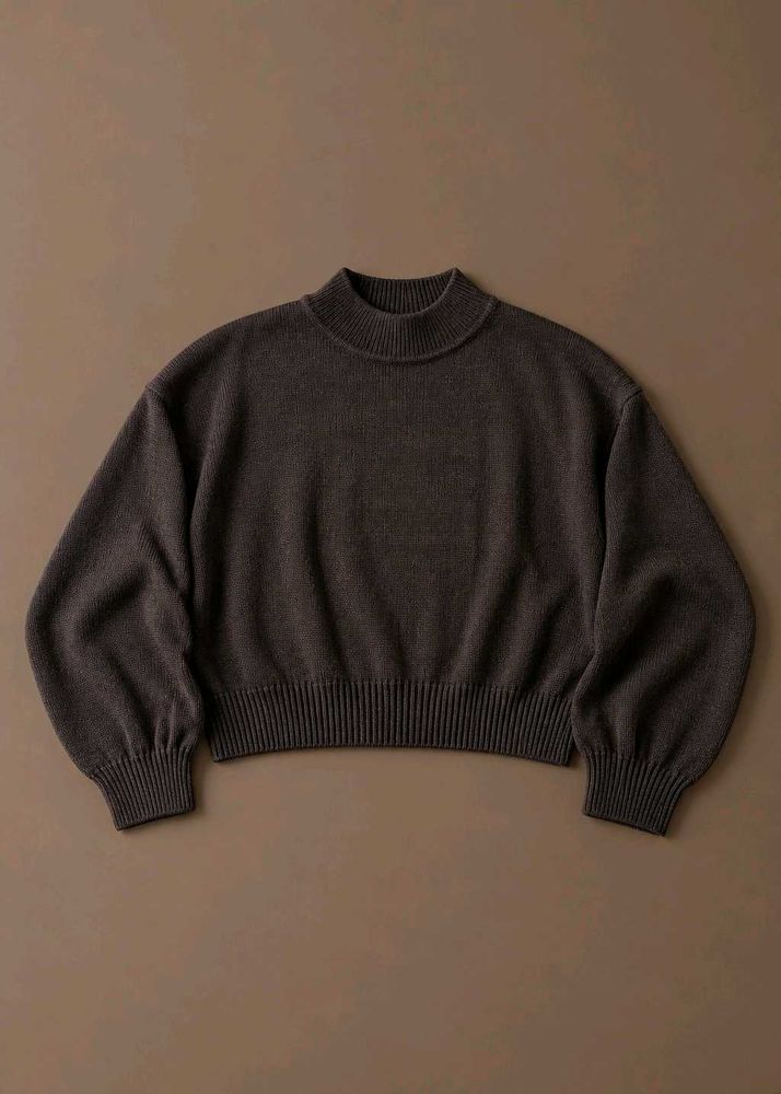 DARK BROWN CROPPED MOCK NECK SWEATER