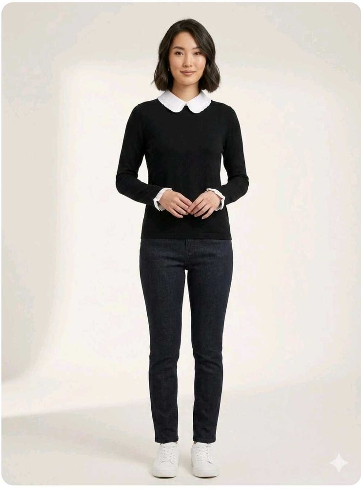 Chic Black Top with Peter Pan Collar