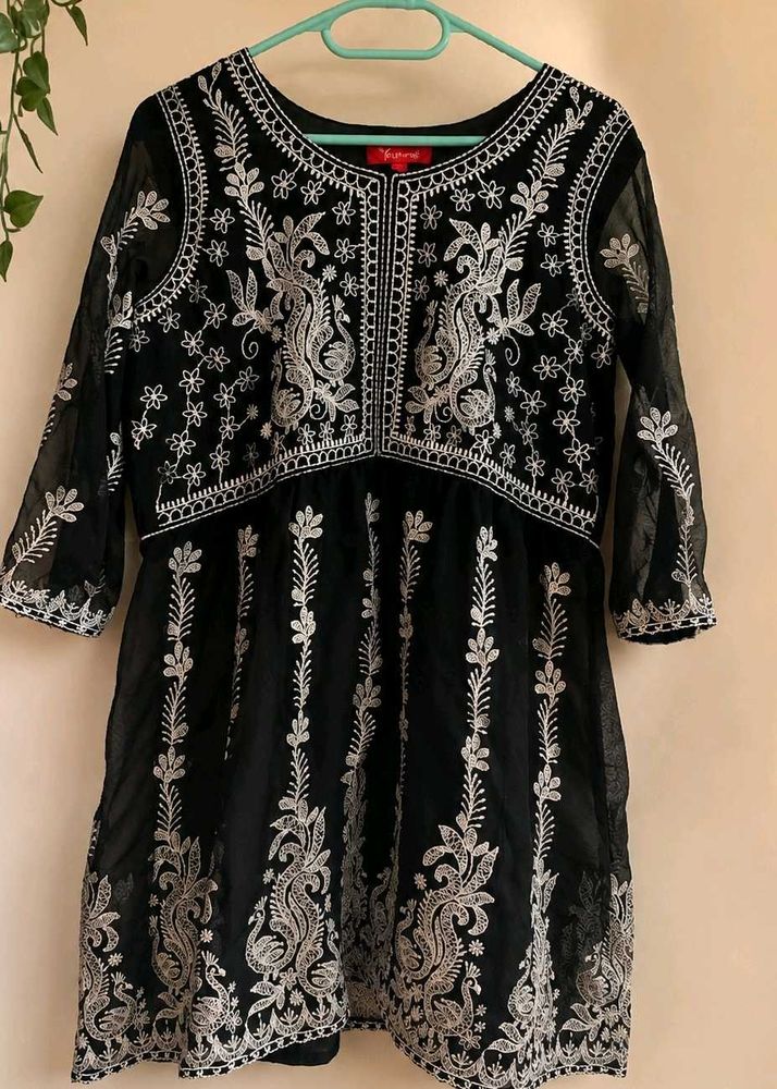 Black Embroidered Peplum Kurti y2k aesthetic viral
