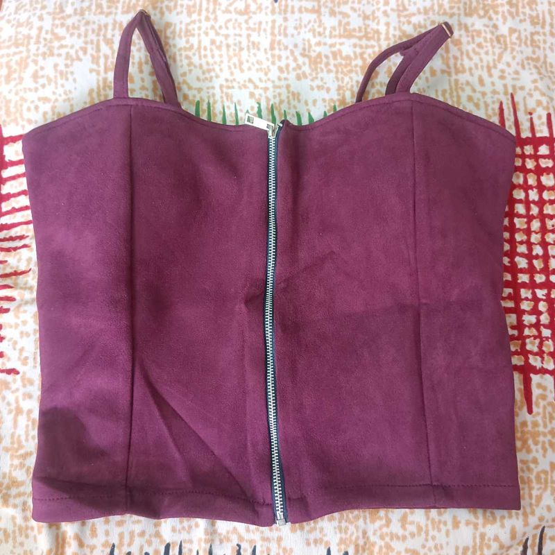 Burgundy Zip-Up Corset Top
