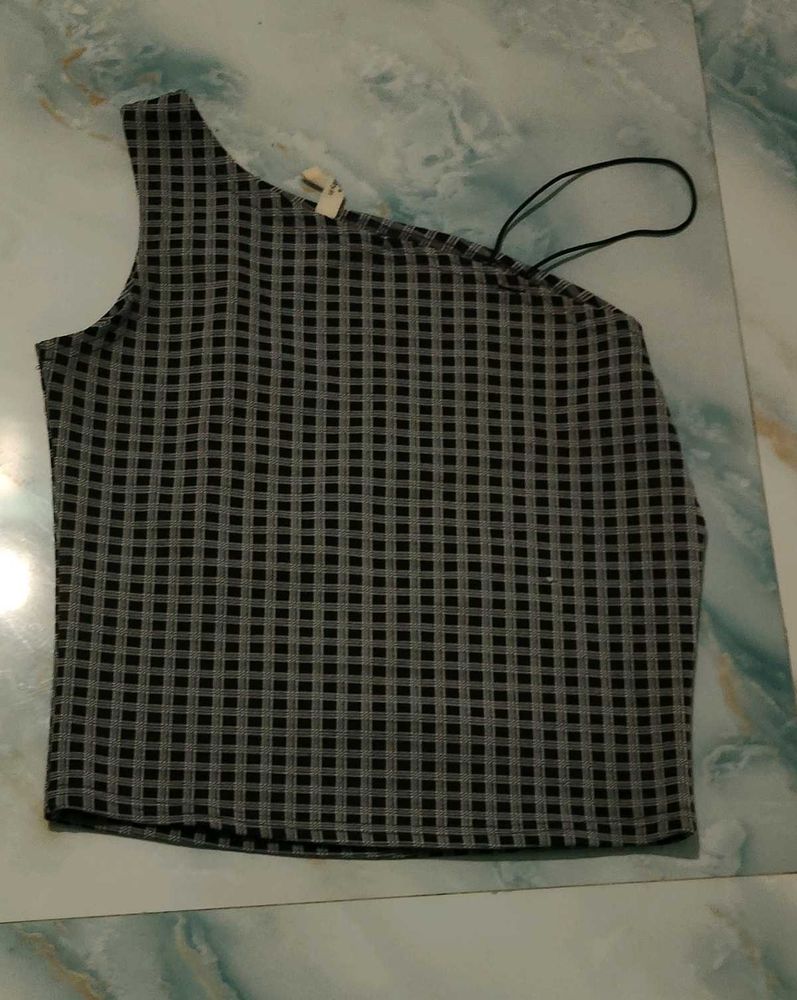 Gingham One Shoulder Top