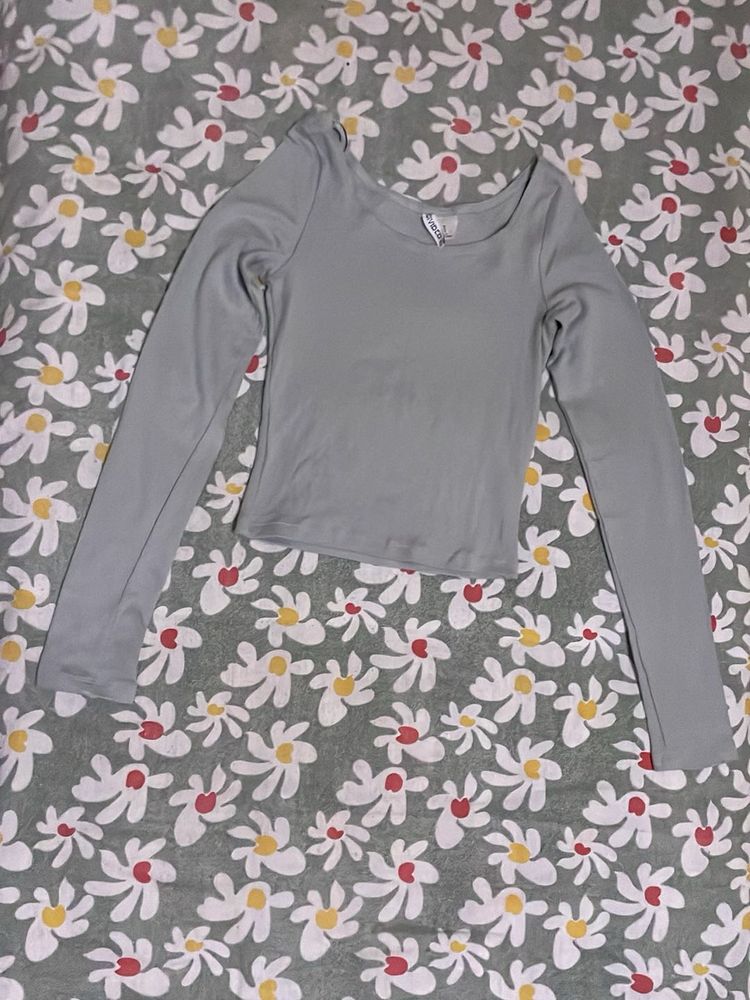 Light Blue Long Sleeve Cropped Top