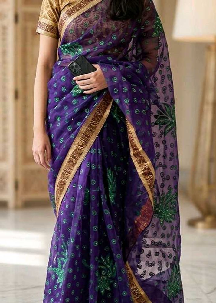 Exquisite Purple Embroidered Saree