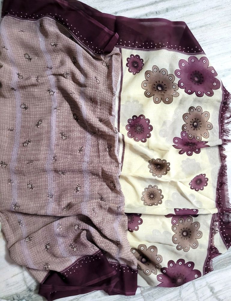 Flower Print Dupptta Plain Border In Cheap Price