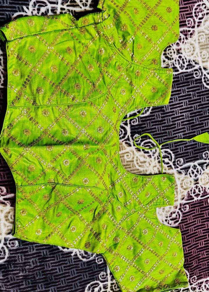 Embroidered Green Red blouse skirt set