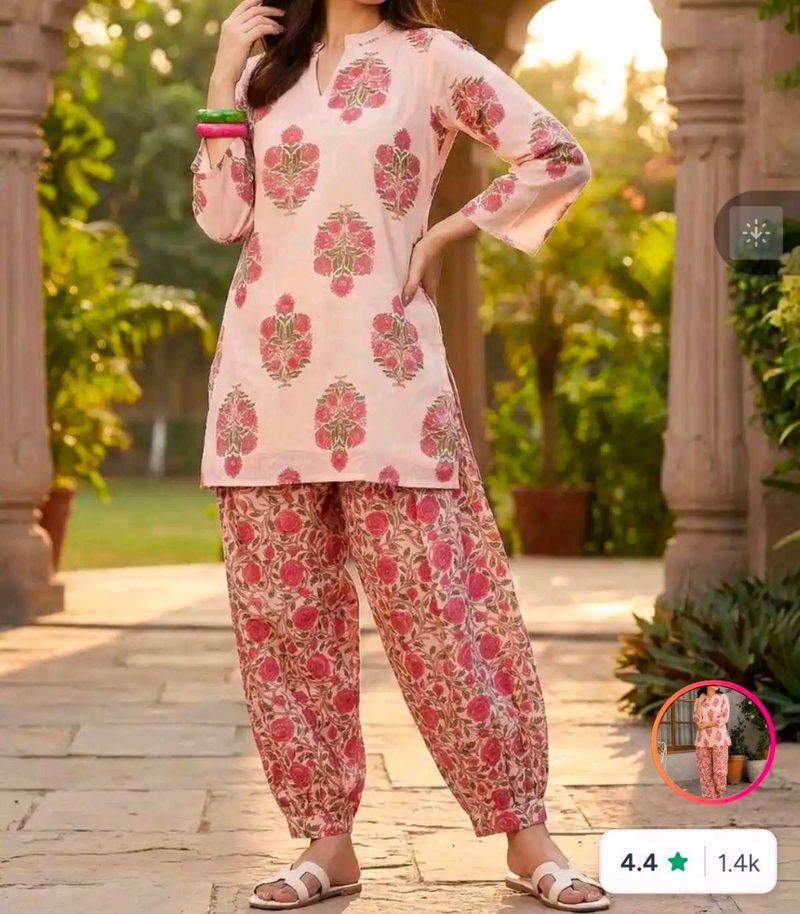 Beautiful Pink Floral Kurta Set large size
