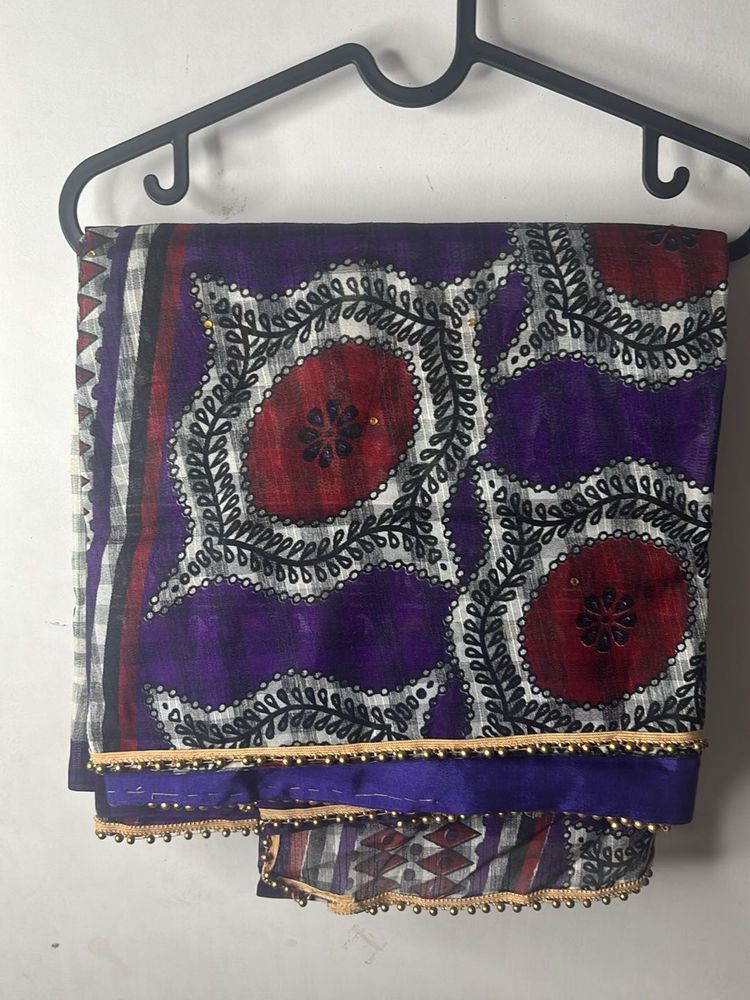 Beautiful Printed Purple Saree