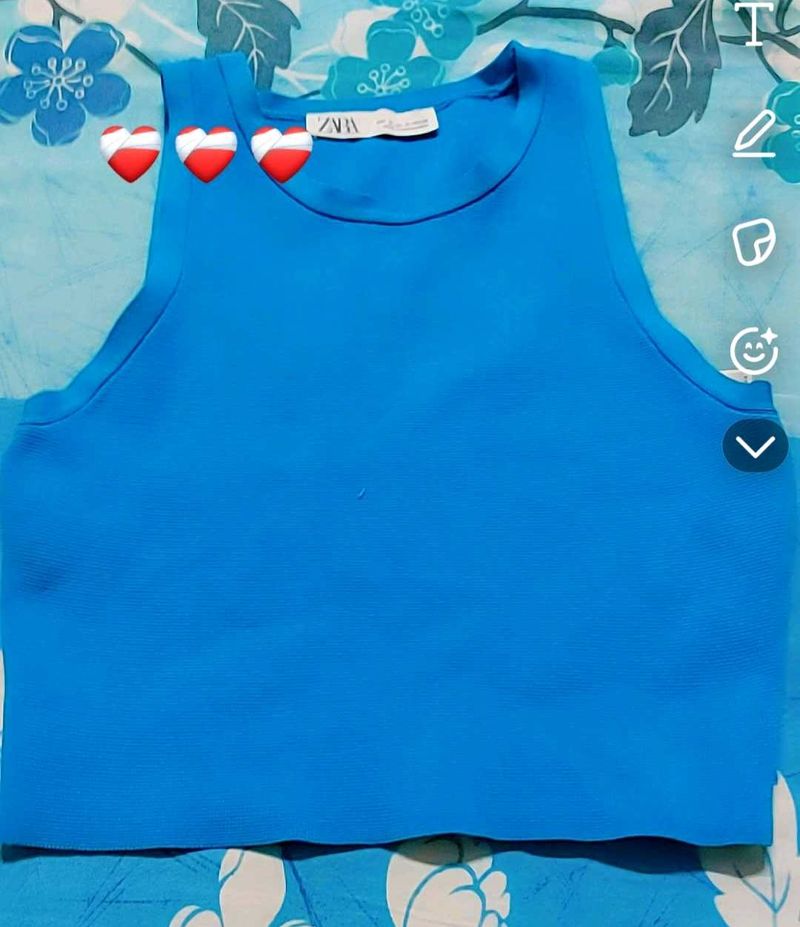 ZARA Blue Sleeveless Crop Top