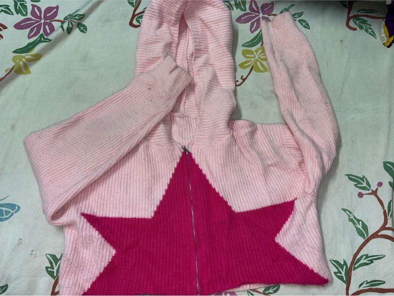 Pink Star Zip-Up Hoodie