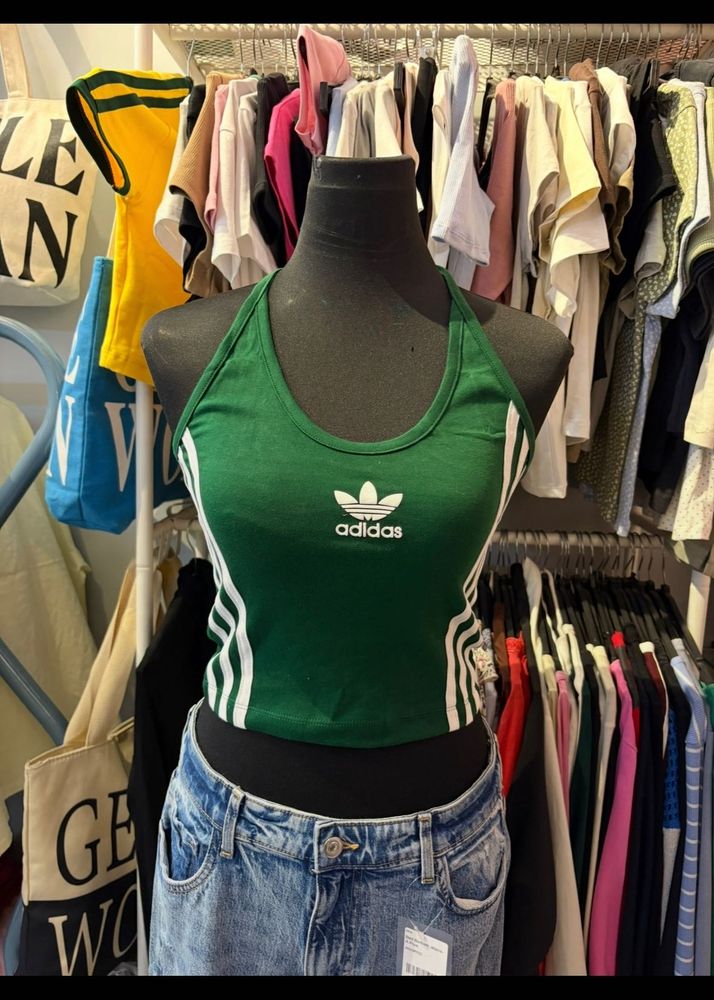 Adidas Green Halter Neck Crop Top