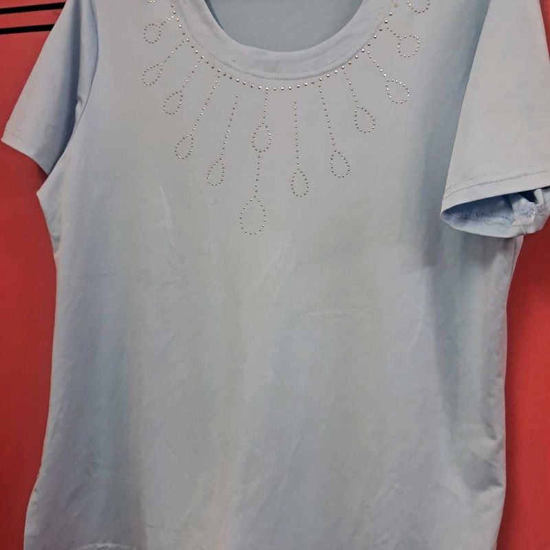Light Blue Embellished T-Shirt