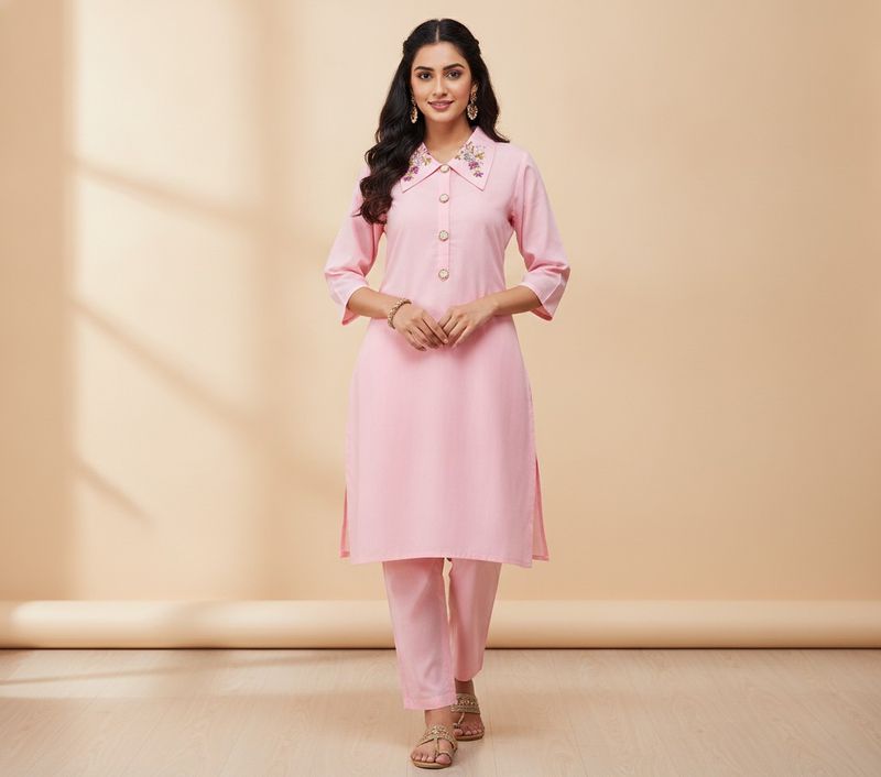 Elegant Pink Embroidered Kurta set