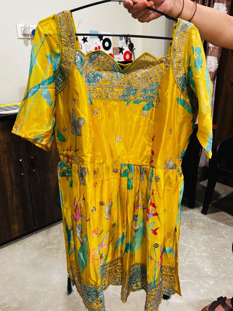 Vibrant Yellow Embroidered shrara set