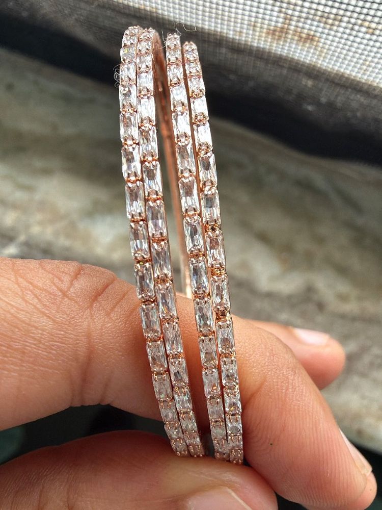 Elegant CZ Rosegold Bangle Set— 4pcs