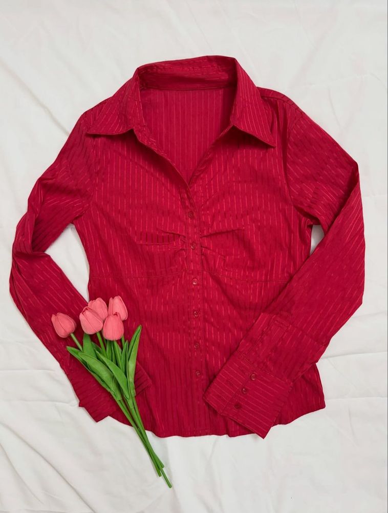 Chic Red Striped Button-Up Shirt