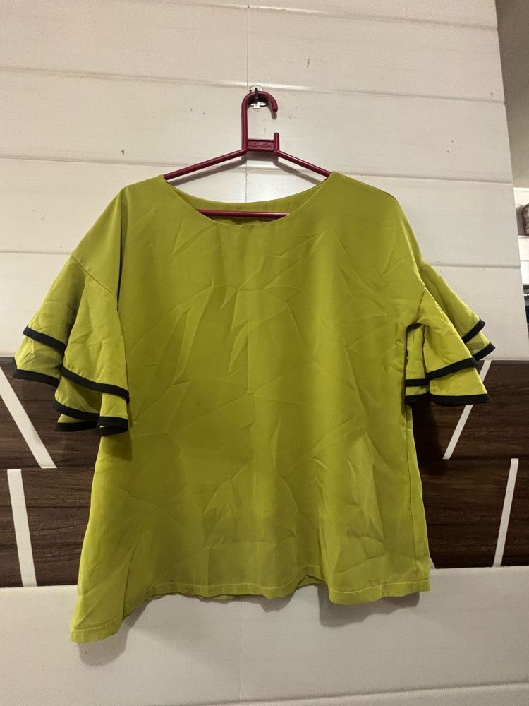 Chic Ruffled Sleeve Lime Green Top
