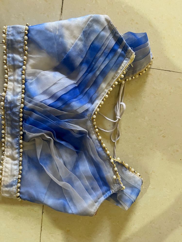 Stylish Blue &amp; White Tie-Dye Blouse