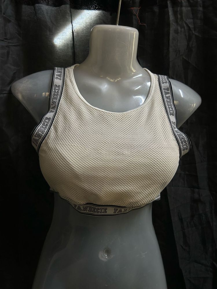 Cream Textured Sports Bra