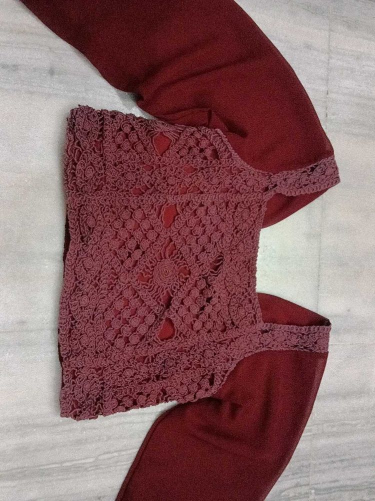 Maroon Crochet Blouse with Dupatta
