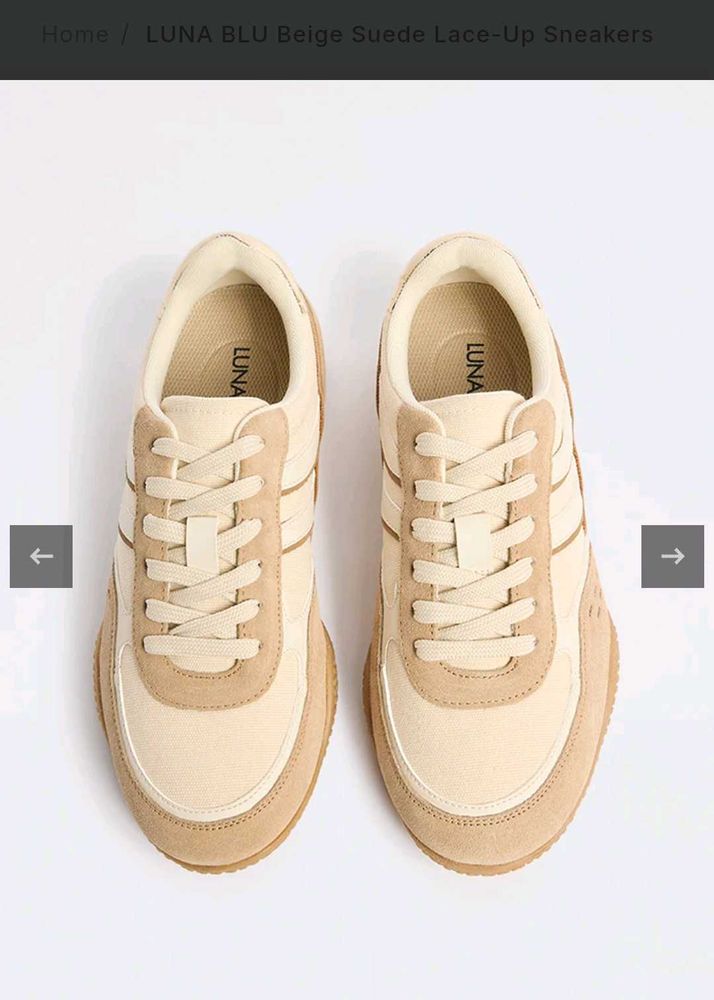 luna Blu Beige Suede Lace-Up Sneakers