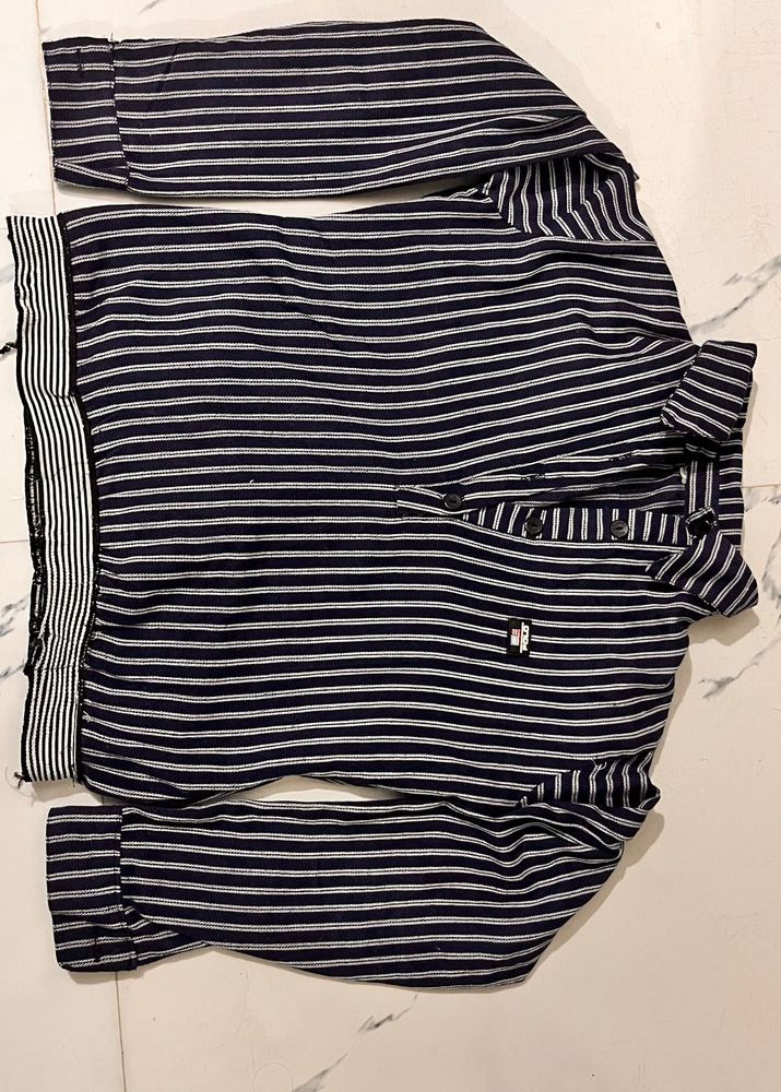 Striped Button-Up Pullover Top