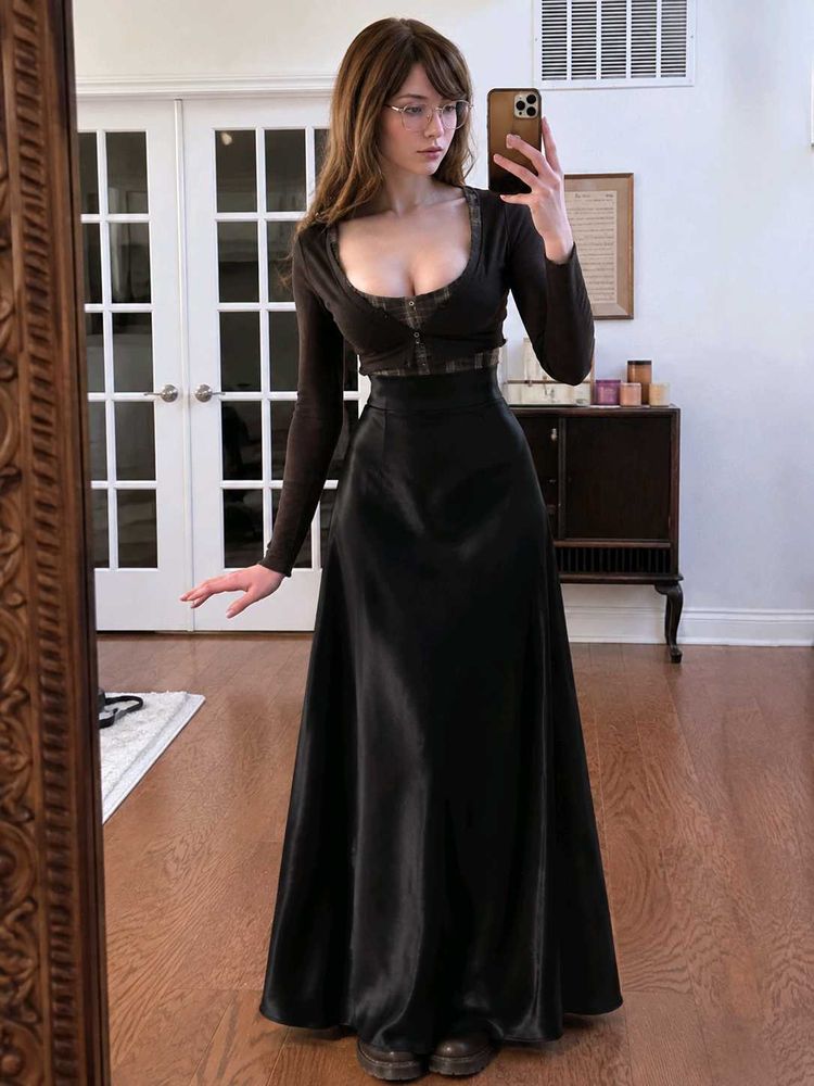 🍷Royale Black Satin Skirt🍷