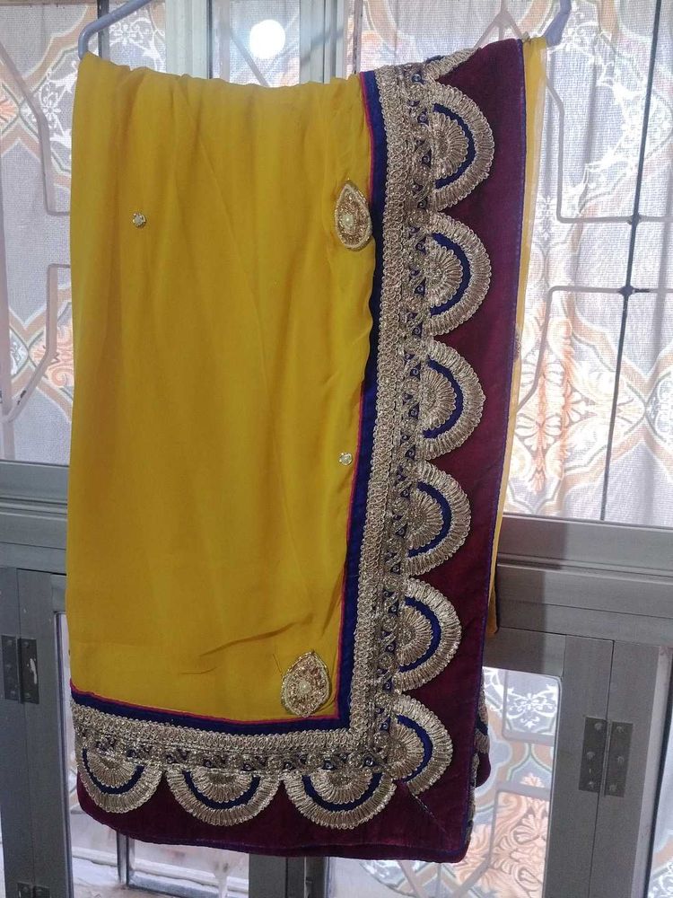 Beautiful Yellow Saree with Embellished Border