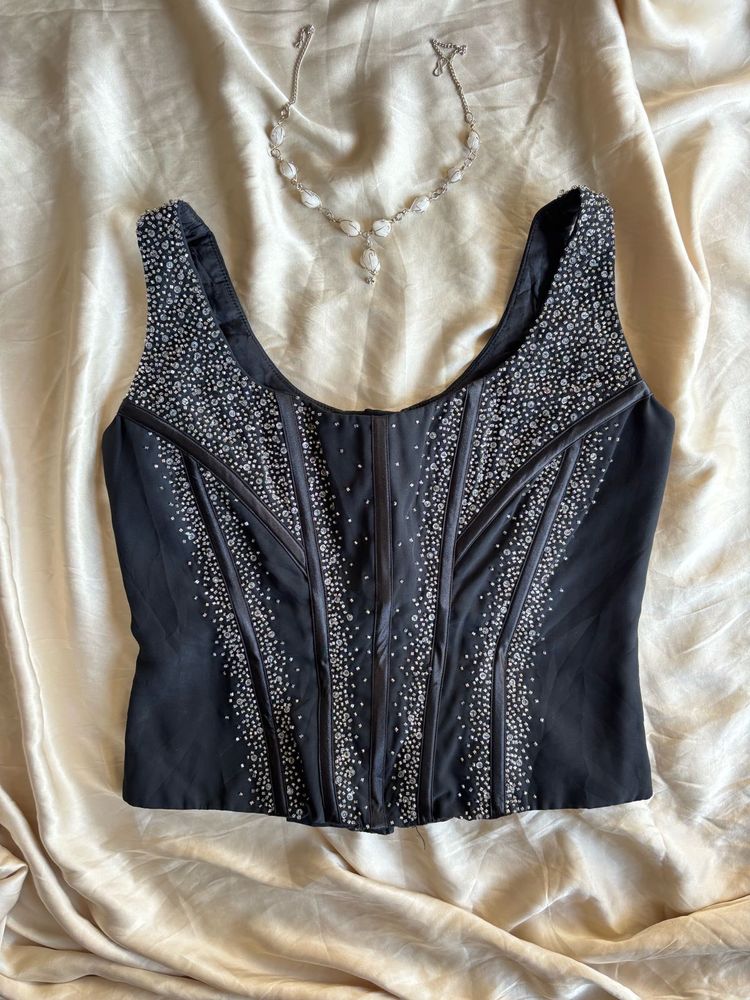Stunning Embellished Black Corset Top