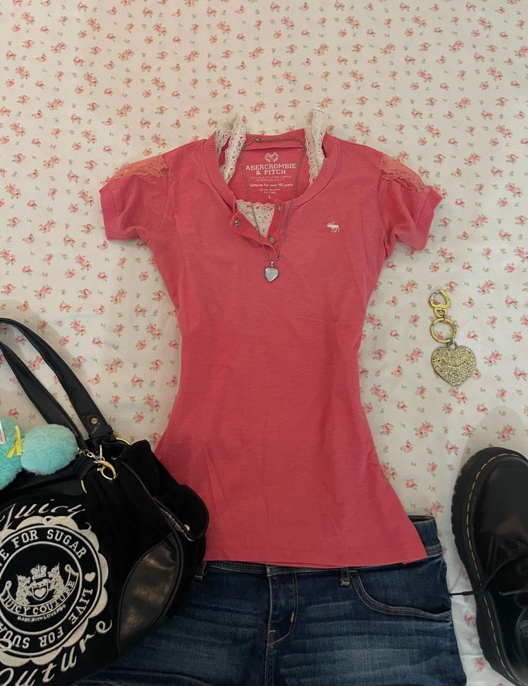 Abercrombie &amp; Fitch Pink Lace Trim Tee