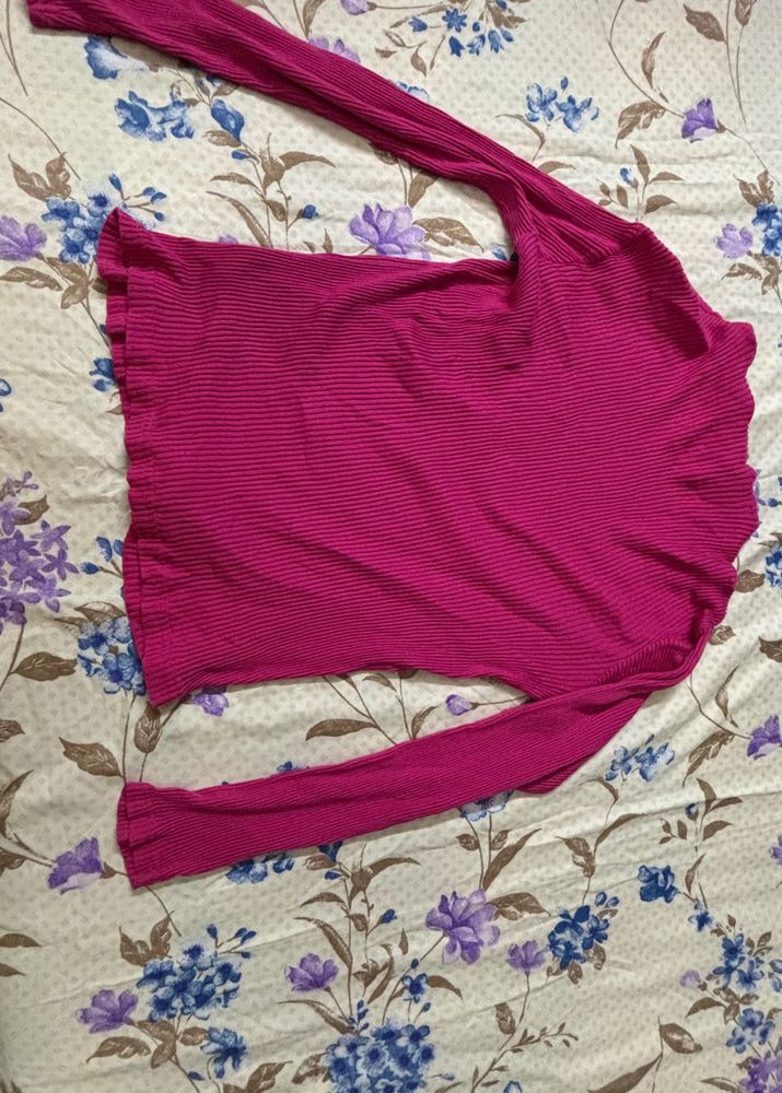 Ribbed Pink Casual Top