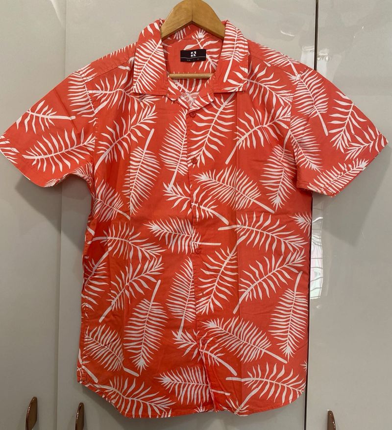 Men's Tropical Leaf Print Short Sleeve Shirt