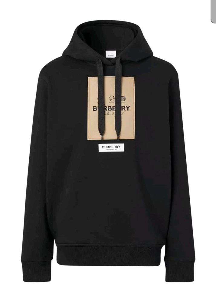 Burberry Owie Label Logo Hoodie Black Size L