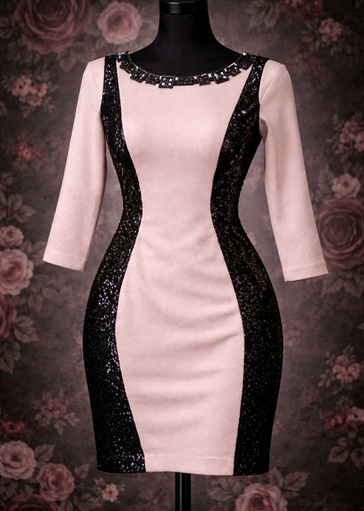 Elegant Sequin Panel Sheath Dress
