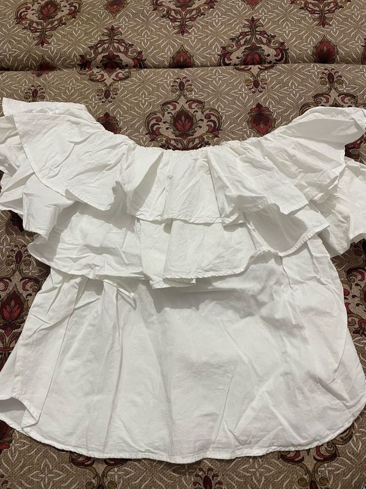 White Ruffled Off-Shoulder Top