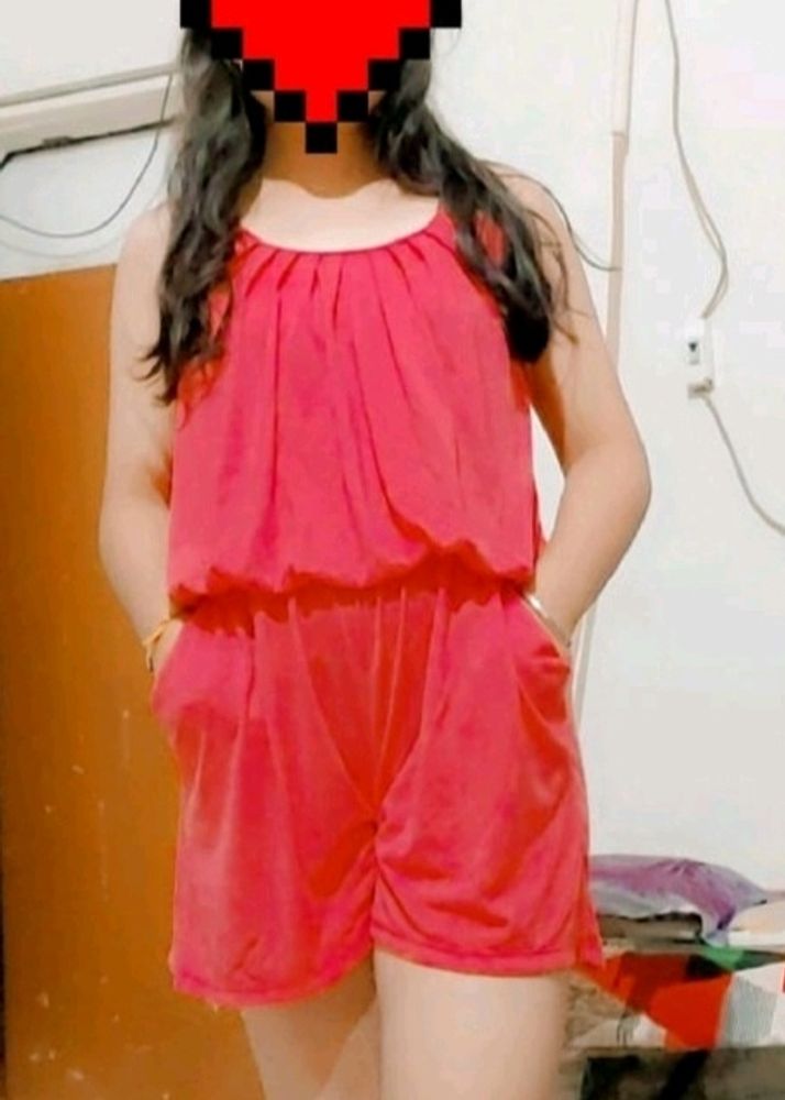 Red Sleeveless Romper