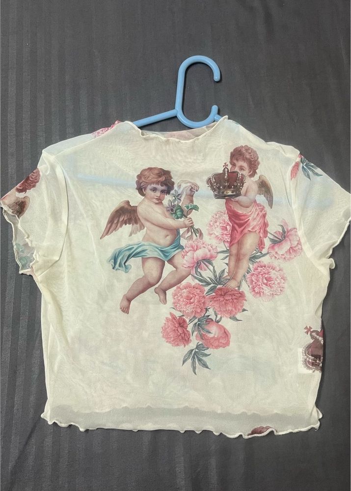SHEIN Mesh Angel Print Top