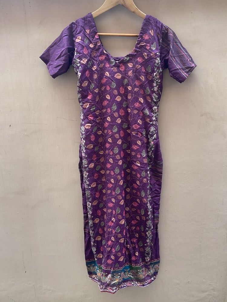 Vibrant Purple Leaf Print Kurta