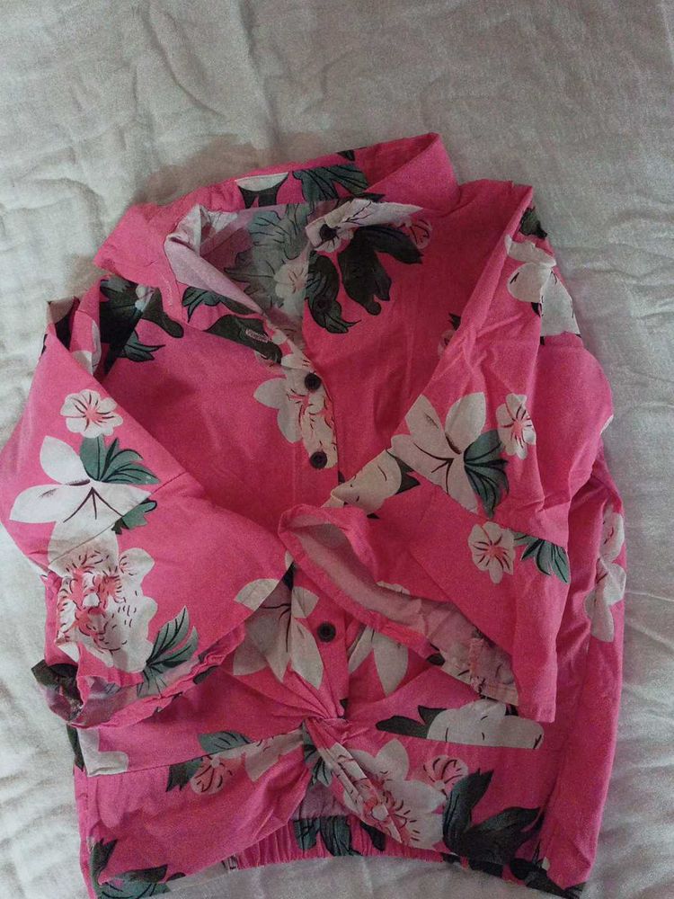 Vibrant Floral Print Twist Front Blouse