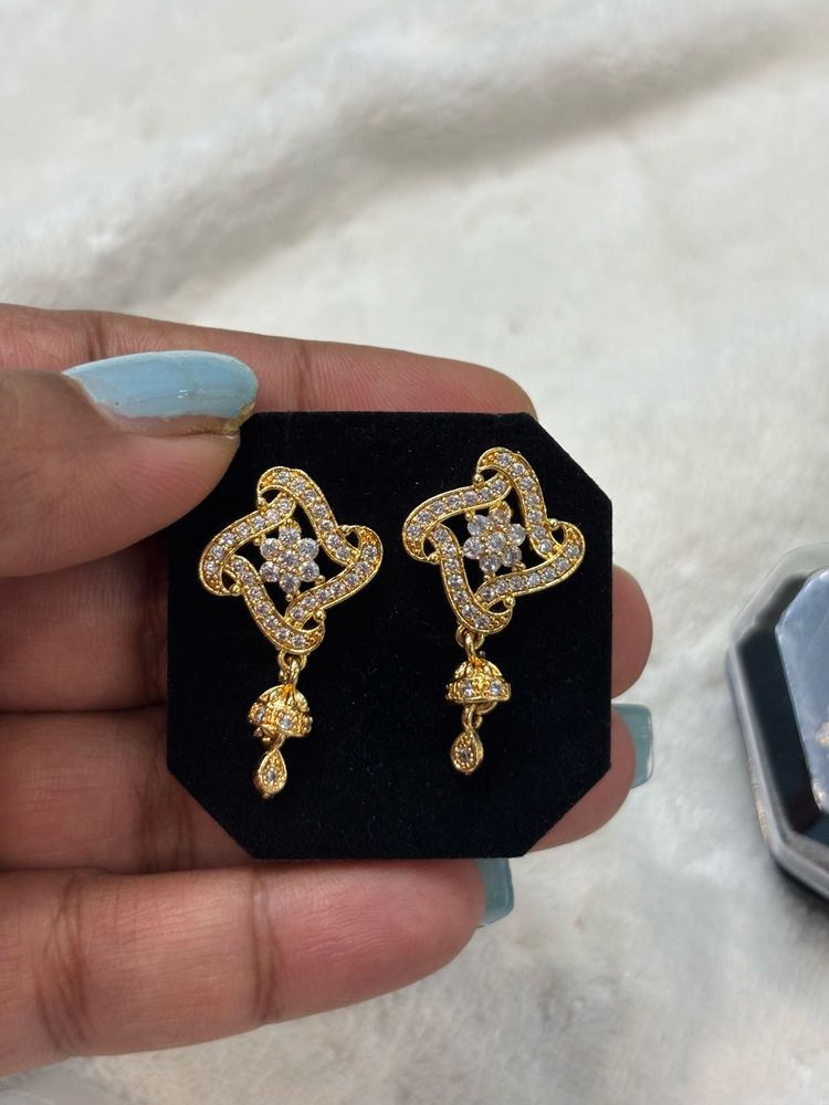 Gold Plated Jhumka Earrings with Stones