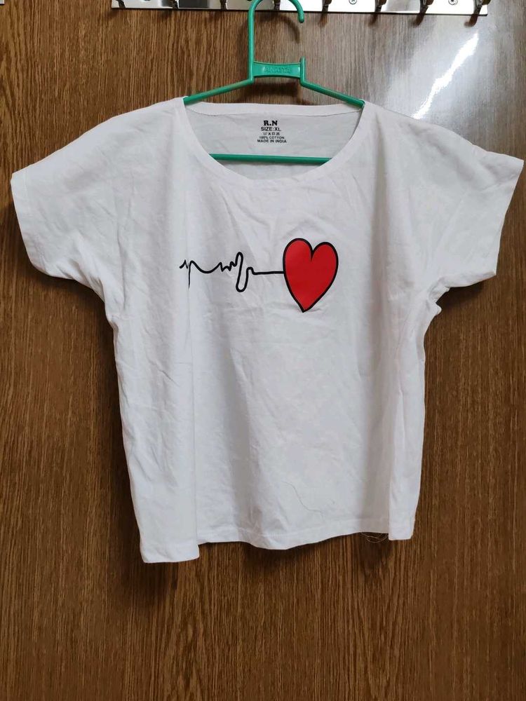 White T-Shirt with Heartbeat &amp; Heart Graphic