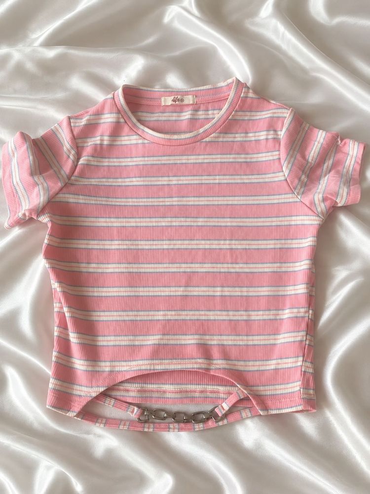y2k pink and pastel striped crop top