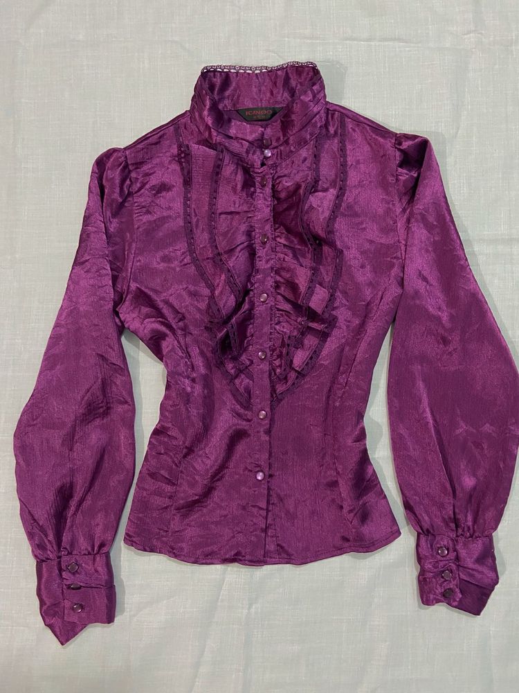 Elegant Purple Ruffled Blouse