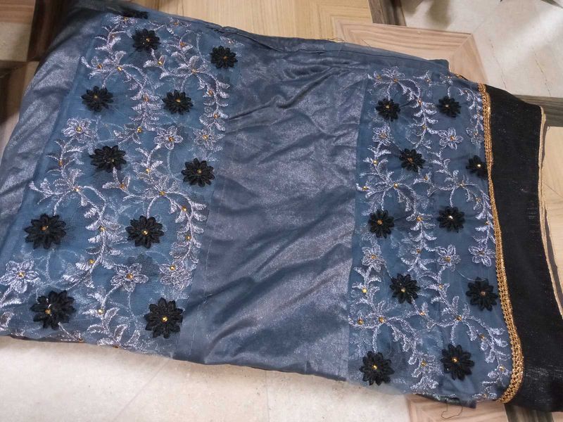 Embroidered Grey Saree