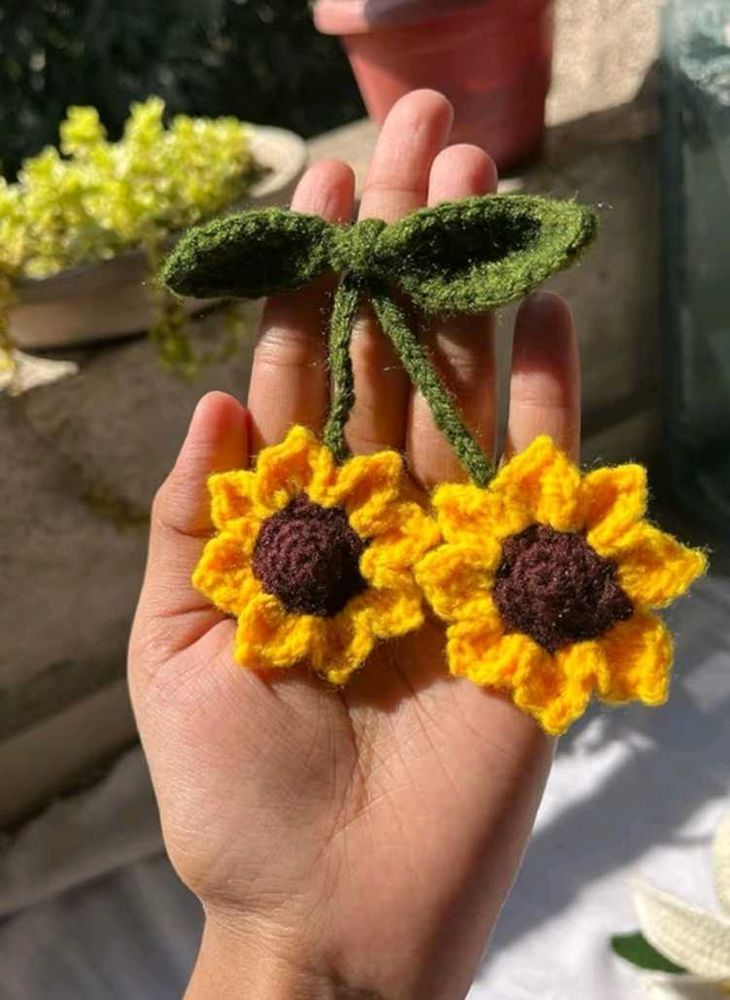 Crocheted Sunflower Hair Clips