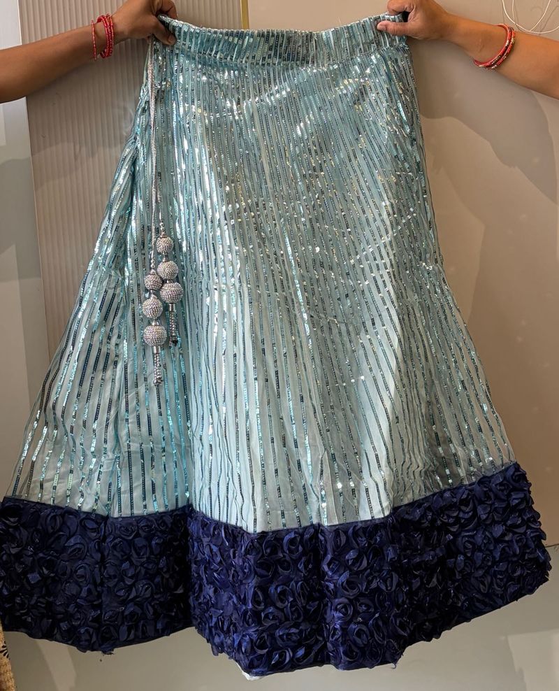 Sparkling Blue Skirt with Embellished Border